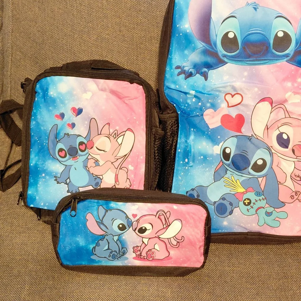 Girls Book Bags One Size Blue Pink Stitch Backpack Set Lunch Bag
